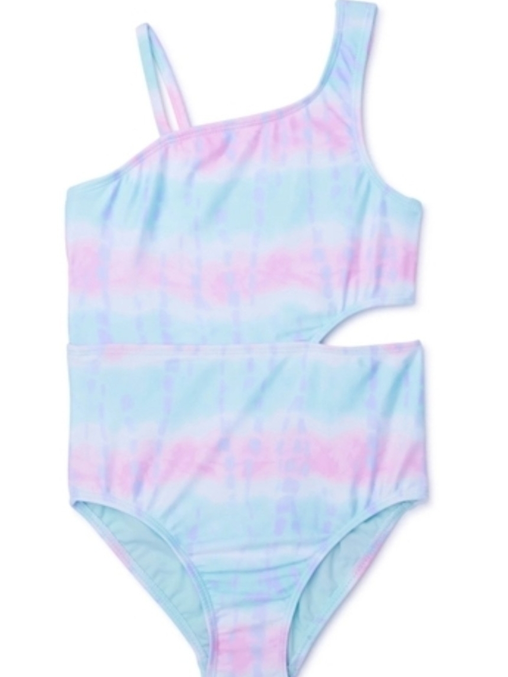 Pastel Blue and Pink One-Shoulder Cutout Kids Swimsuit